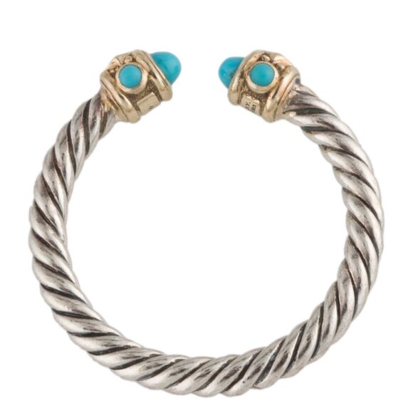 DAVID YURMAN STERLING SILVER & 14K GOLD TUQUOISE & DIAMOND RENAISSANCE RING - Picture 7 of 9